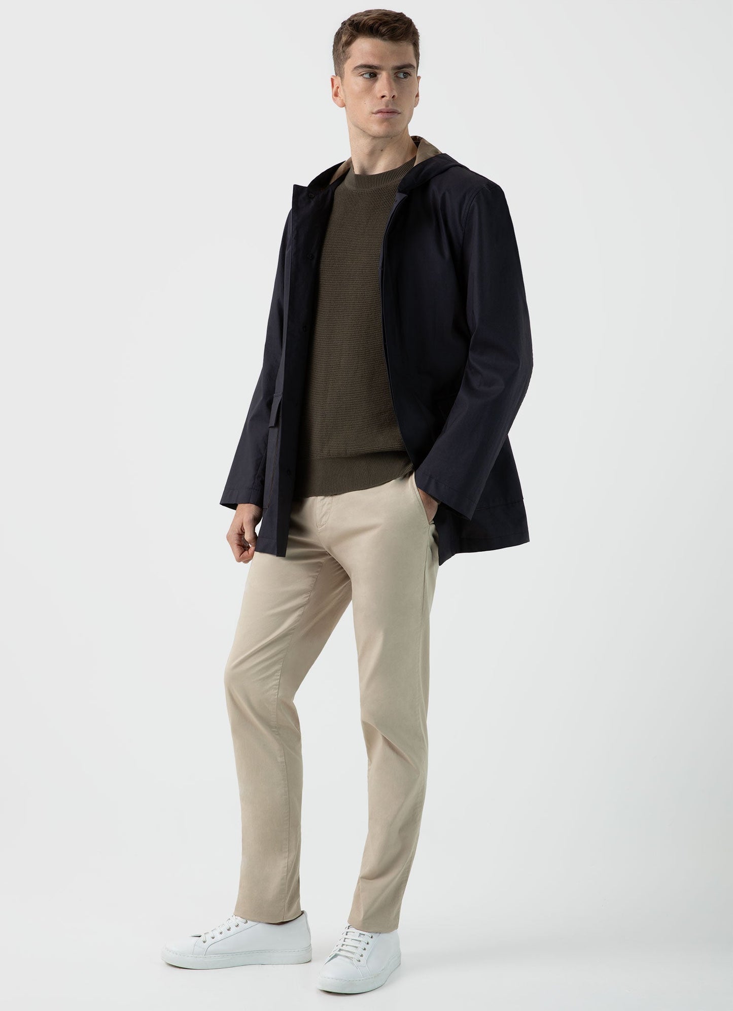 Mens Waffle Stitch Crew Neck Jumper In Khaki Mjum8231 Gngy