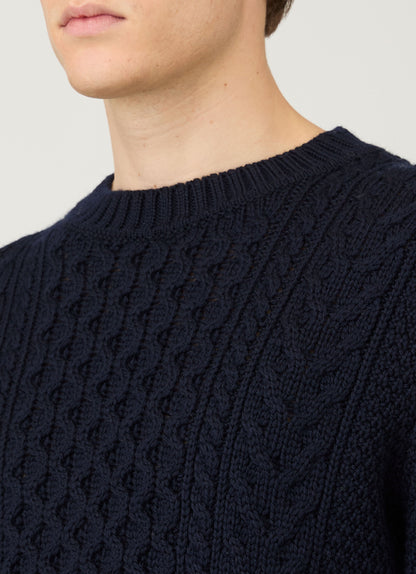 Mens Cable Knit Jumper In Navy Mjum8286 Buaa