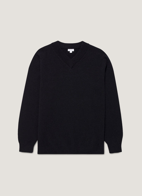 Mens Lambswool V Neck Jumper In Dark Navy Mouline Mjum8294 Bufa