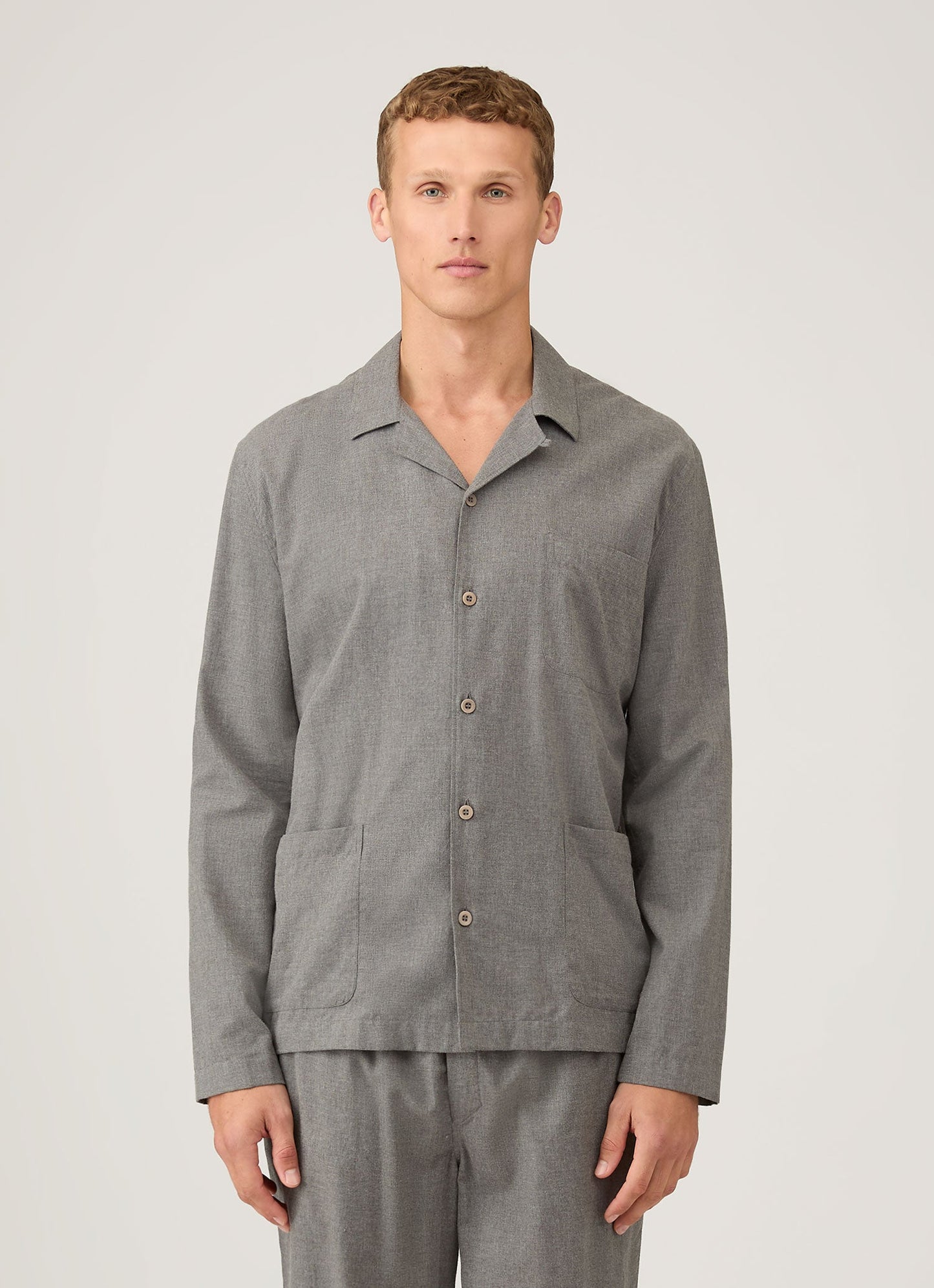 Men S Pyjama Shirt In Mid Grey Melange