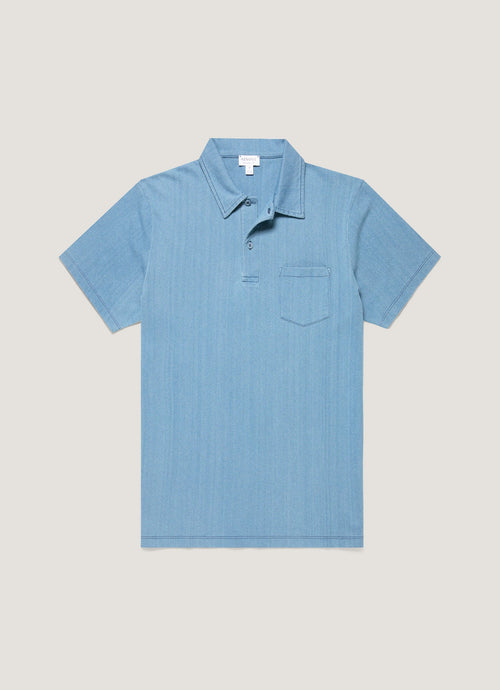 Mens Riviera Polo Shirt In Mid Indigo Wash Mpol1026D Buvz