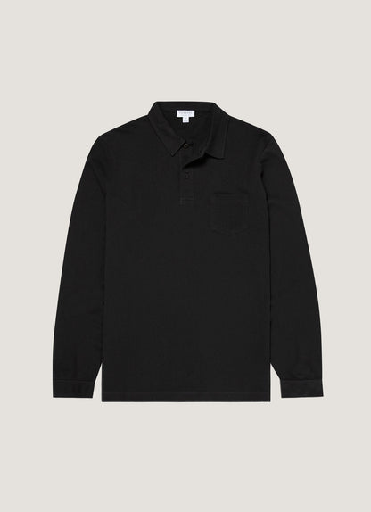 Mens Cotton Riviera Long Sleeve Polo Shirt In Black