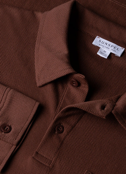 Mens Long Sleeve Riviera Polo Shirt In Cocoa Brown Mpol1031 Brfn