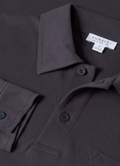 Mens Cotton Riviera Long Sleeve Polo Shirt In Navy