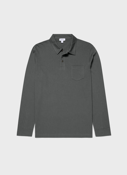 Mens Long Sleeve Riviera Polo Shirt In Drill Green Mpol1031 Gnhv