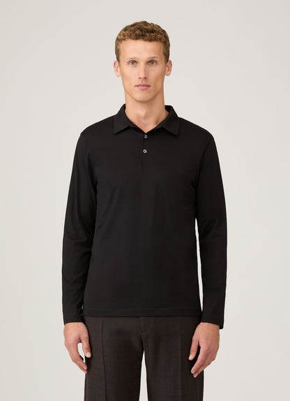 Mens Long Sleeve Classic Jersey Polo Shirt In Black Mpol1054 Bkaa