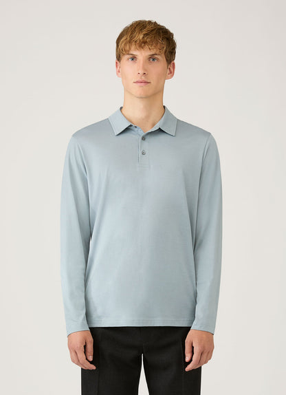 Mens Long Sleeve Classic Jersey Polo Shirt In Stone Blue Mpol1054 Buwt