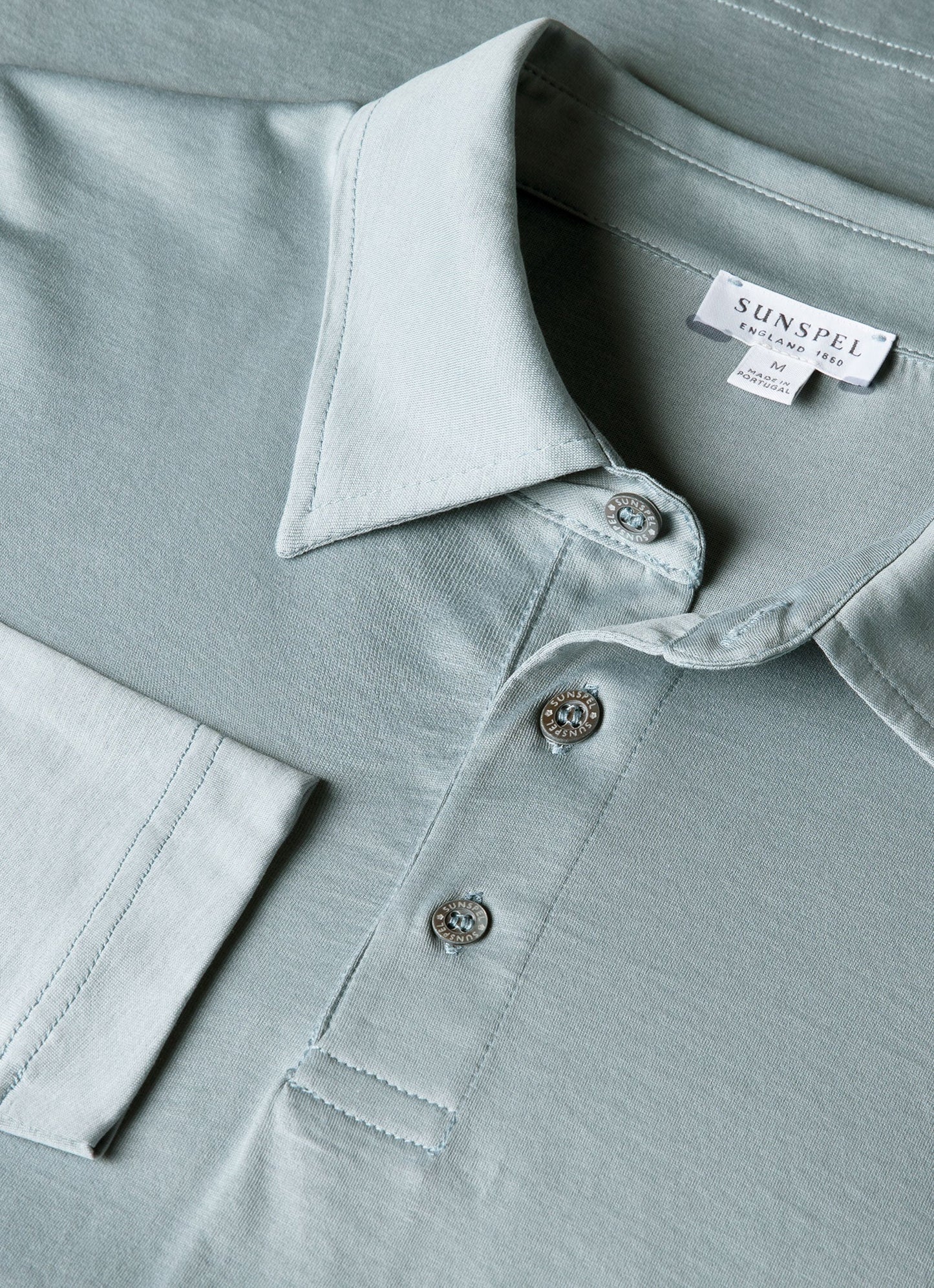 Mens Long Sleeve Classic Jersey Polo Shirt In Stone Blue Mpol1054 Buwt