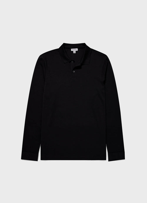 Mens Long Sleeve Waffle Polo Shirt In Black Mpol1067 Bkaa