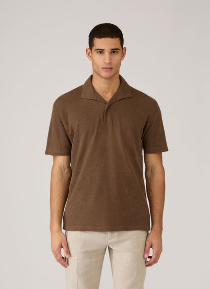 Mens Linen Pique Polo Shirt In Dark Walnut Mpol1079 Brgw