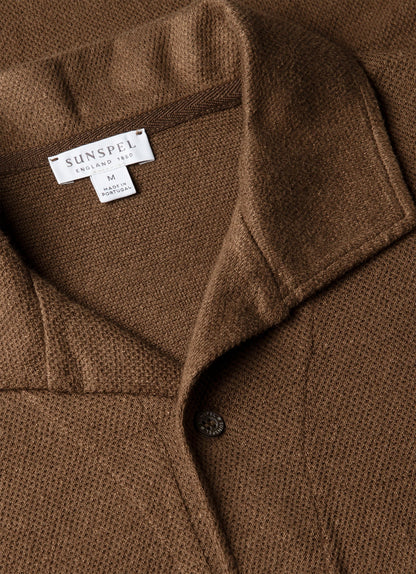 Mens Linen Pique Polo Shirt In Dark Walnut Mpol1079 Brgw
