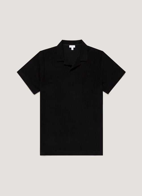 Mens Towelling Polo Shirt In Black Mpol1574 Bkaa