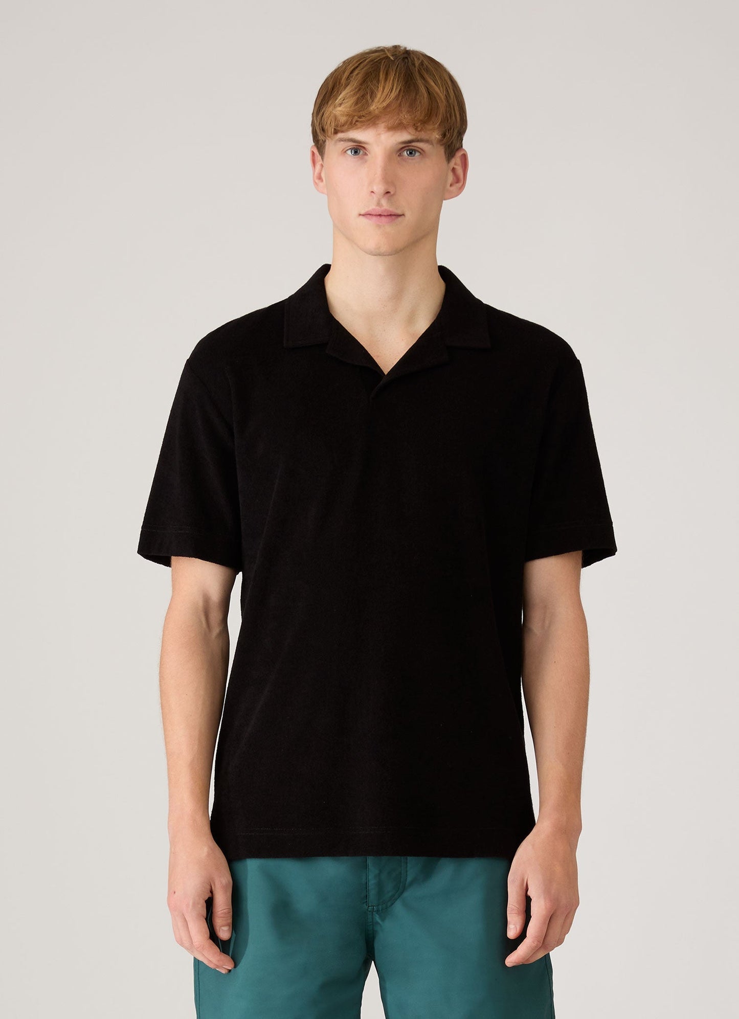 Mens Towelling Polo Shirt In Black Mpol1574 Bkaa