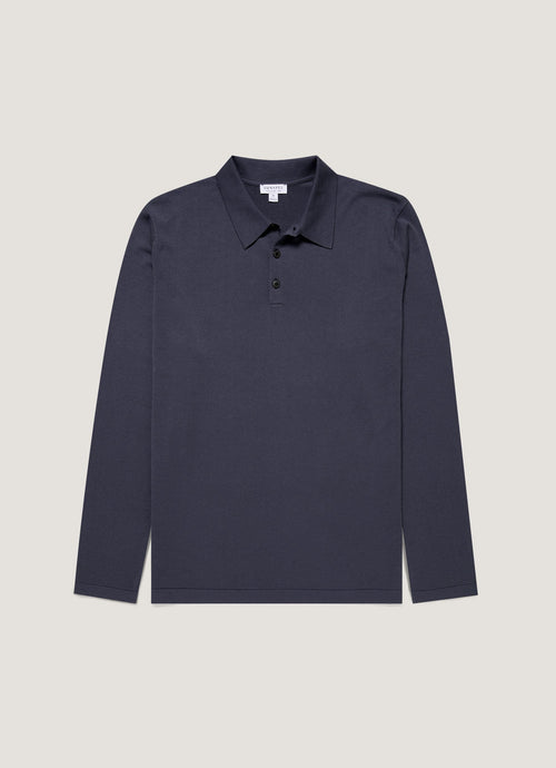 Mens Long Sleeve Sea Island Cotton Polo Shirt In Slate Blue Mpol8047 Buua