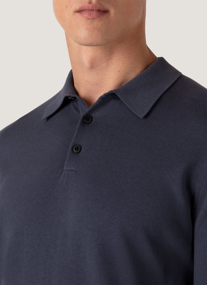 Mens Long Sleeve Sea Island Cotton Polo Shirt In Slate Blue Mpol8047 Buua
