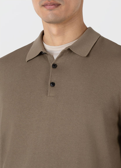 Mens Long Sleeve Sea Island Cotton Polo Shirt In Dark Stone Mpol8047 Whdc
