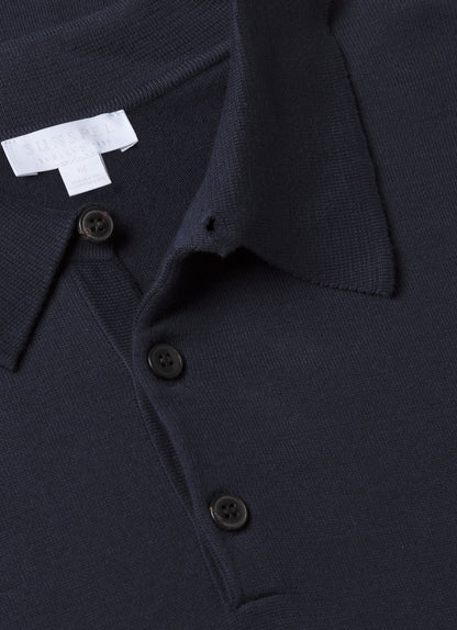 Mens Sea Island Cotton Knit Polo In Light Navy