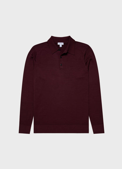 Mens Fine Merino Wool Polo Shirt In Port