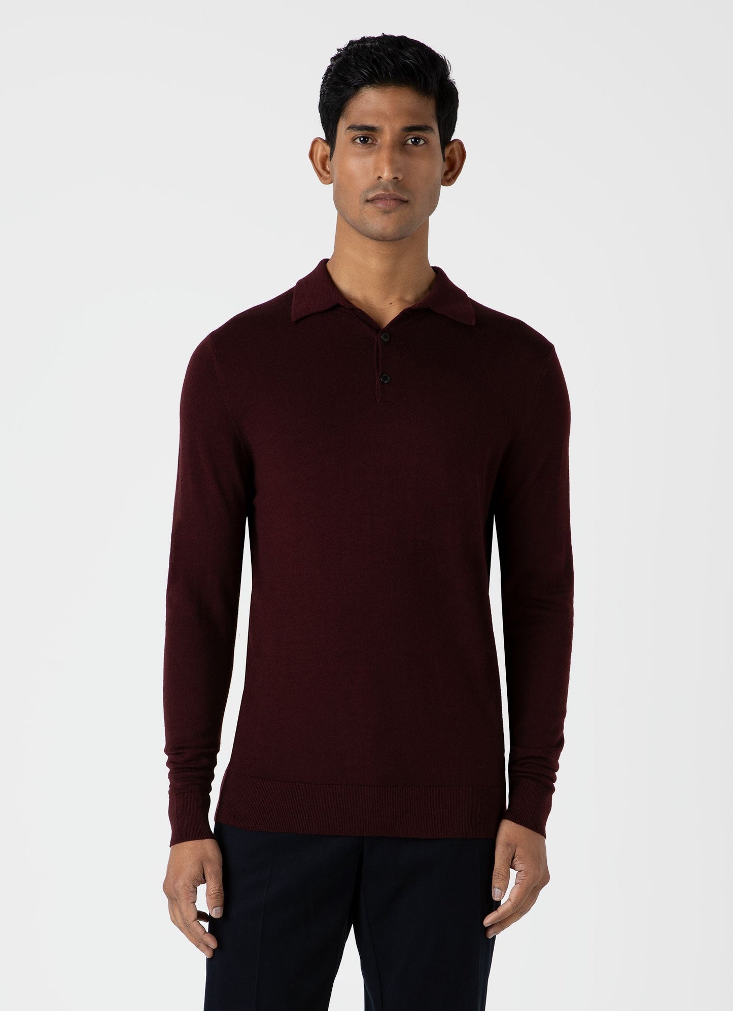Mens Fine Merino Wool Polo Shirt In Port