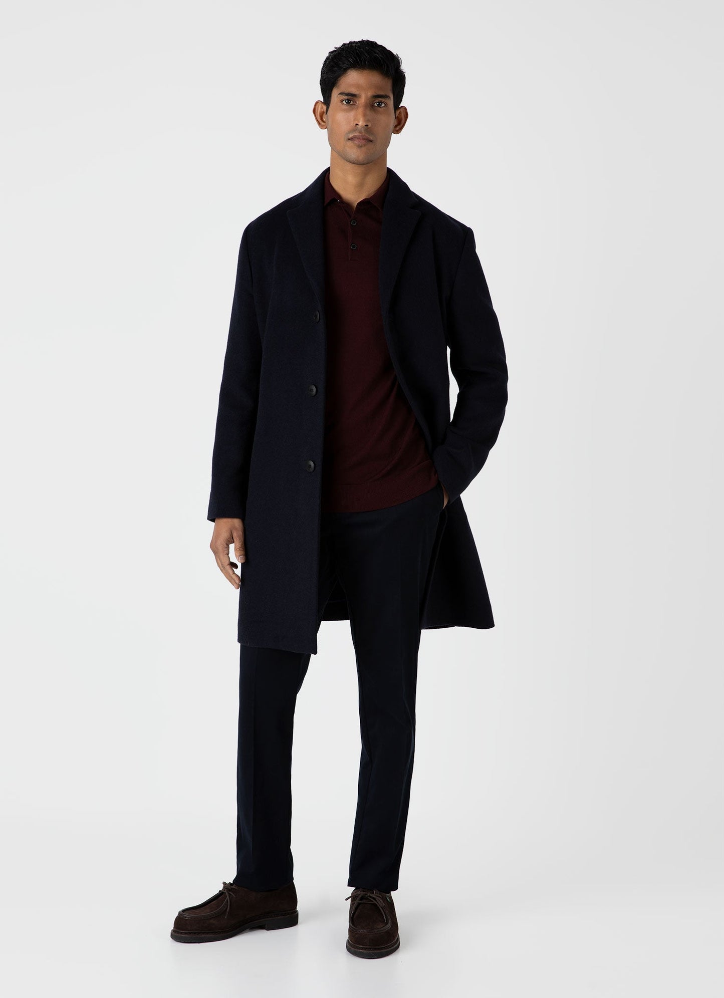 Mens Fine Merino Wool Polo Shirt In Port
