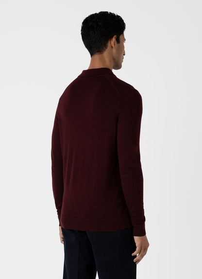 Mens Fine Merino Wool Polo Shirt In Port