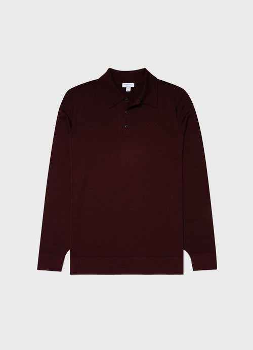 Mens Fine Merino Wool Polo Shirt In Maroon Mpol8092 Rdeg