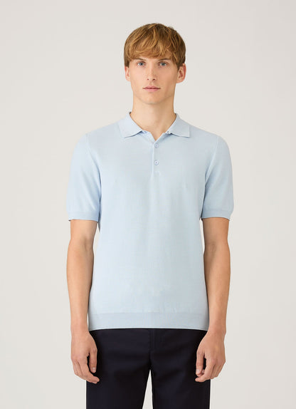 Mens Knit Polo Shirt In Pastel Blue Mpol8115 Buwr