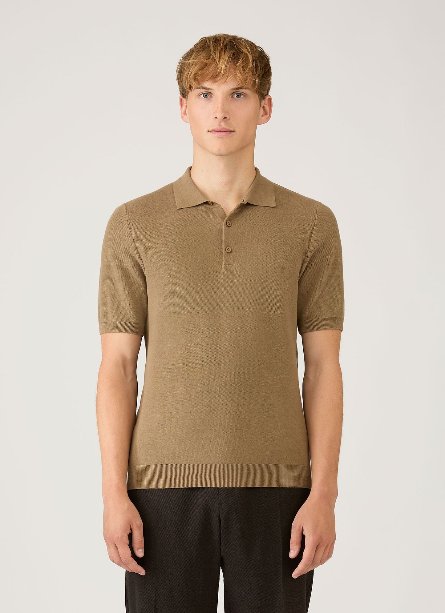Mens Knit Polo Shirt In Dark Stone Mpol8115 Whdc