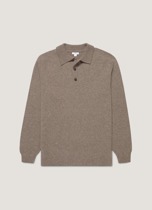 Mens Lambswool Polo Shirt In Bark Mpol8188 Brgc