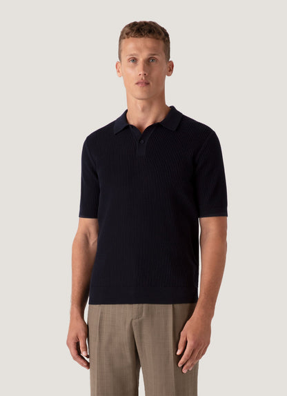 Mens Linear Mesh Knit Polo Shirt In Navy Mpol8276 Buaa