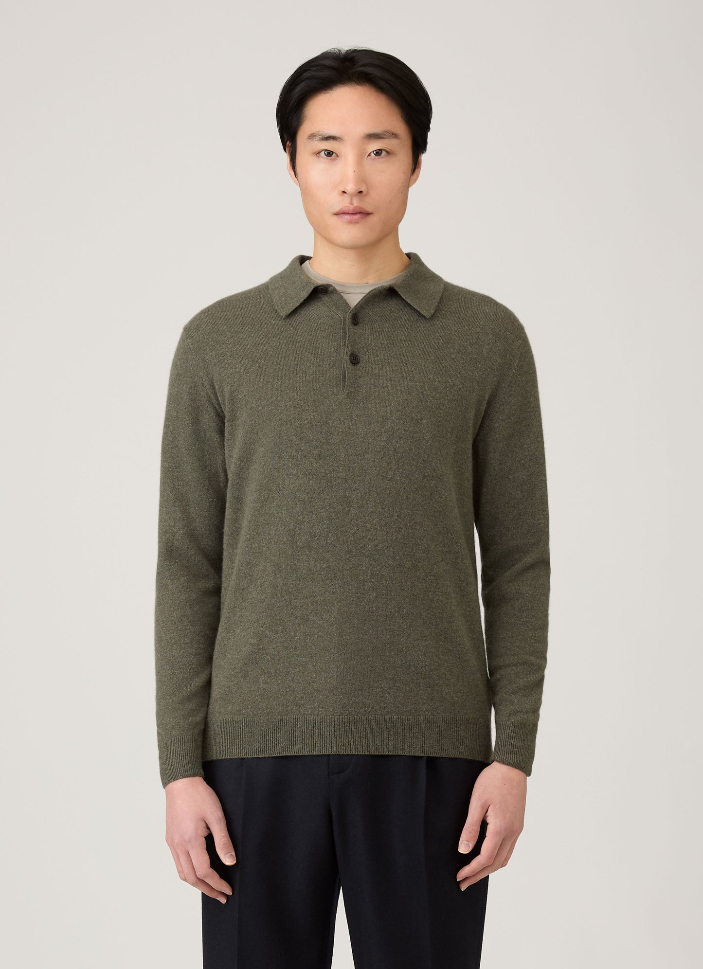 Mens Cashmere Polo Shirt In Khaki Mpol8293 Gngy