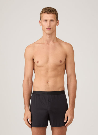Mens Sea Island Cotton One Button Boxer Short In Black Mshr4419 Bkaa