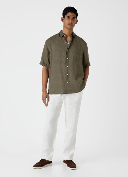 Mens Short Sleeve Linen Shirt In Khaki Msht2039 Gngy