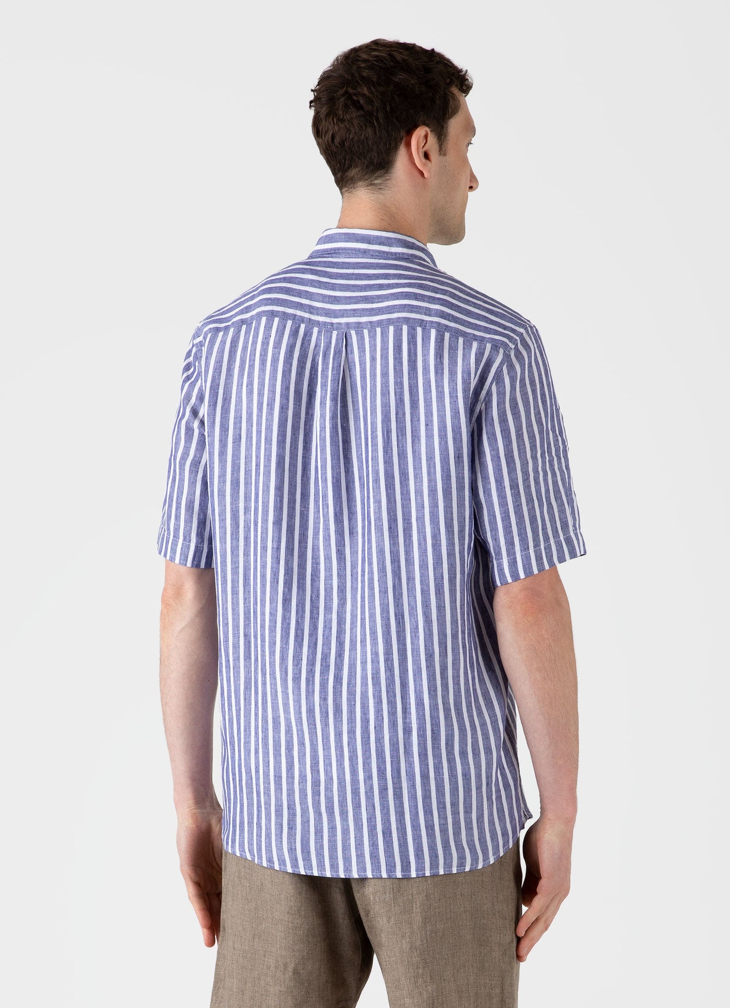 Mens Short Sleeve Linen Shirt In Navy White Msht2039 Stmo