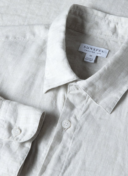 Mens Linen Long Sleeve Shirt In Oatmeal Melange Msht2061 Whee