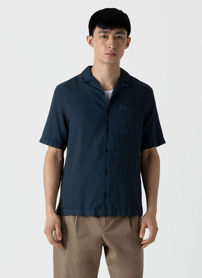 Mens Waffle Camp Collar Shirt In Navy Msht2064 Buaa