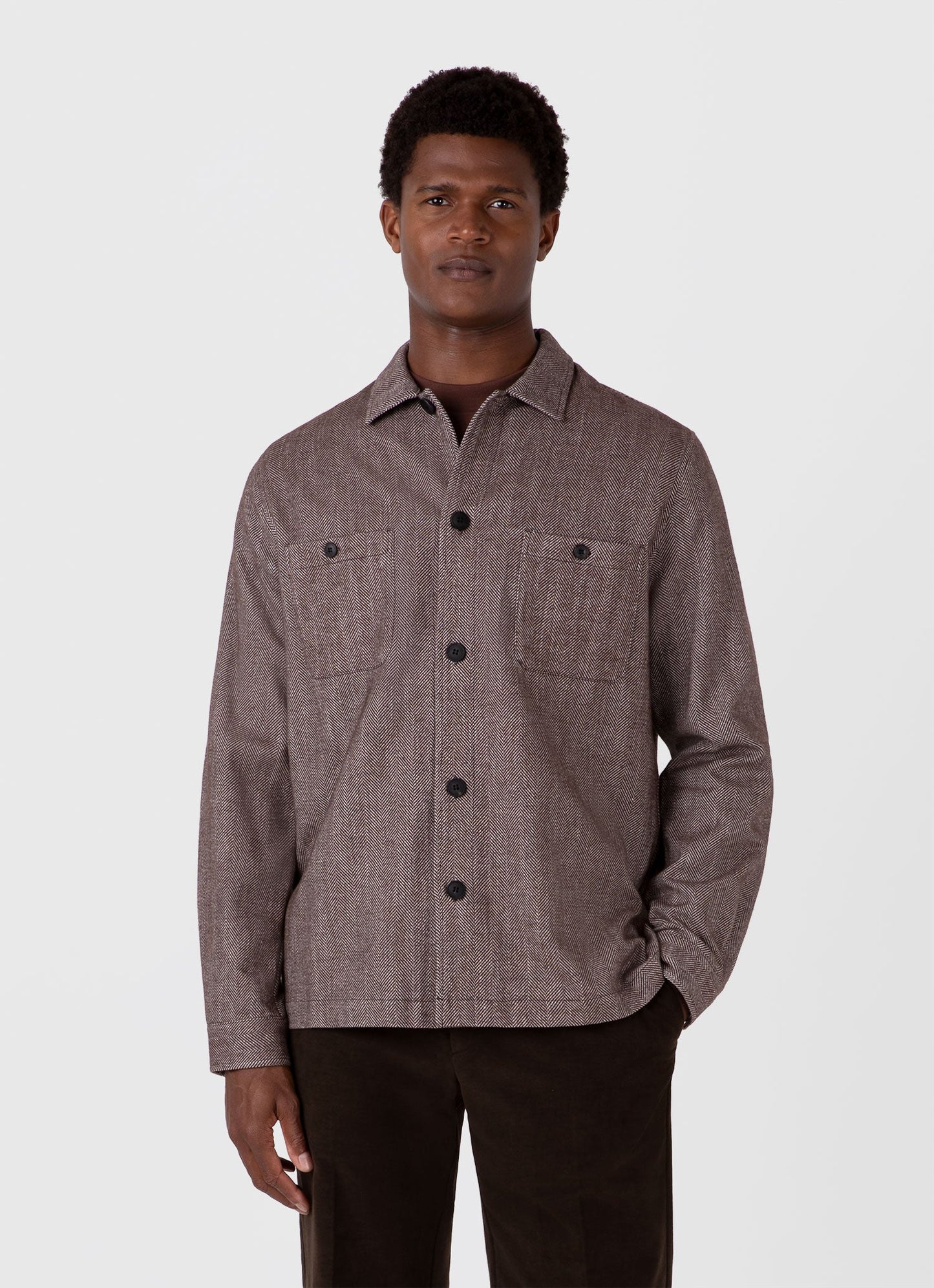 Mens Herringbone Overshirt In Light Brown Msht2095 Brfs