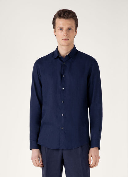 Mens Linen Shirt In Navy Msht2106 Buaa