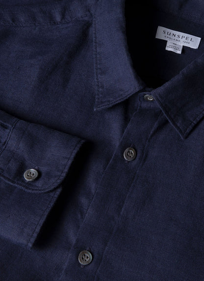 Mens Linen Shirt In Navy Msht2106 Buaa