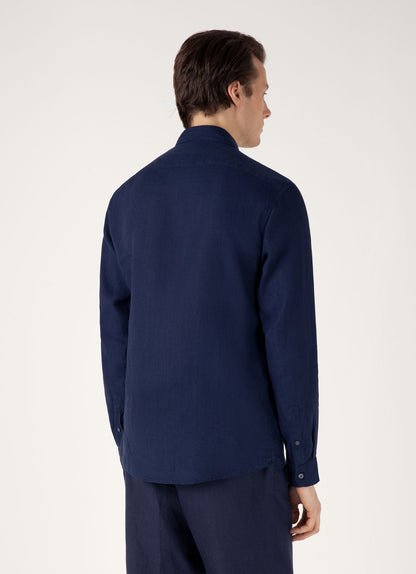 Mens Linen Shirt In Navy Msht2106 Buaa