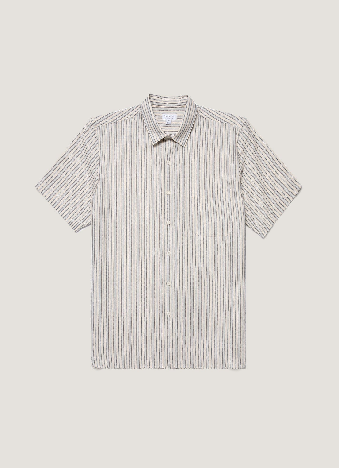 Mens Short Sleeve Vintage Stripe Shirt In Soft Denim Ecru Msht2111 Stnj