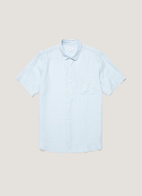 Mens Short Sleeve Linen Shirt In Light Blue Msht2119 Buwg
