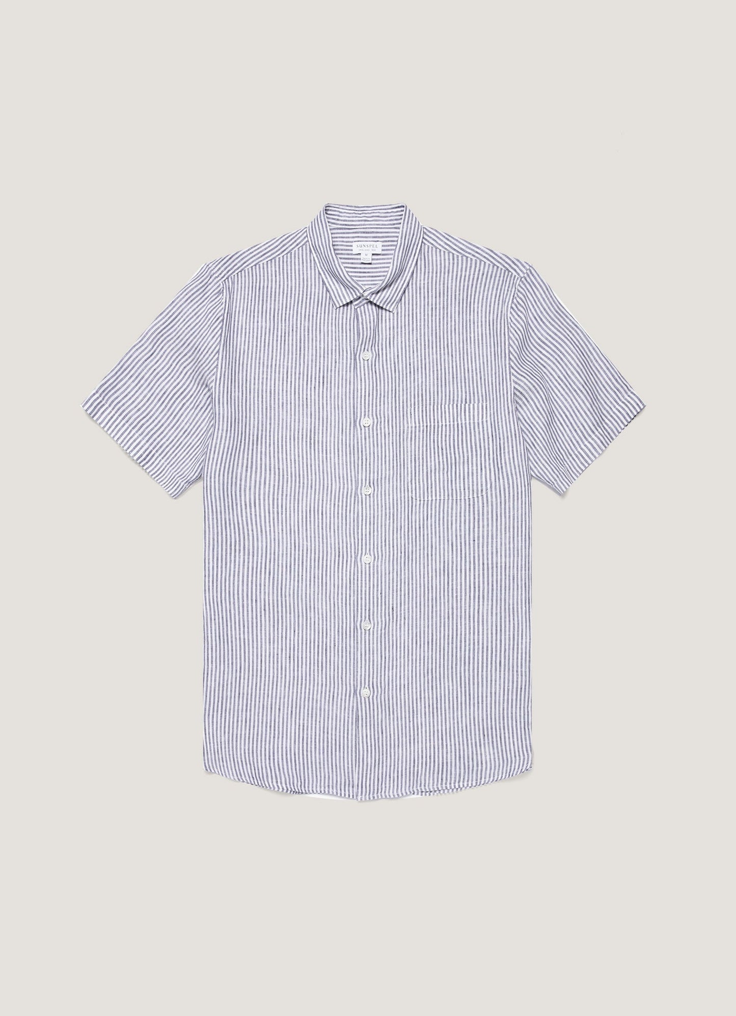 Italian Linen Short Sleeve Shirt In Navy White Linen Stripe