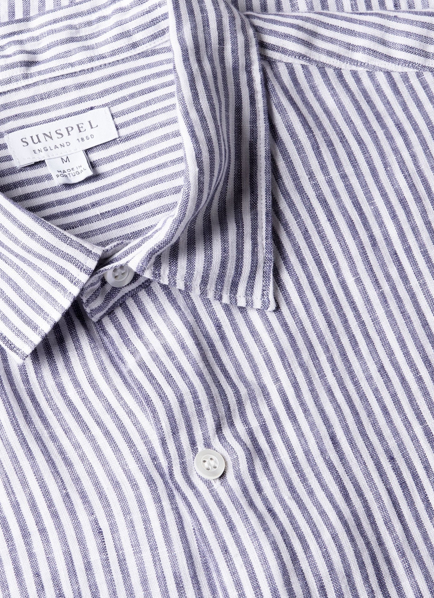 Italian Linen Short Sleeve Shirt In Navy White Linen Stripe