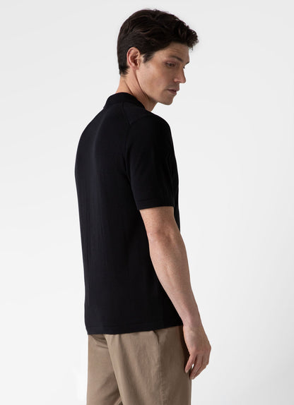 Mens Sea Island Cotton Knit Short Sleeve Shirt In Black