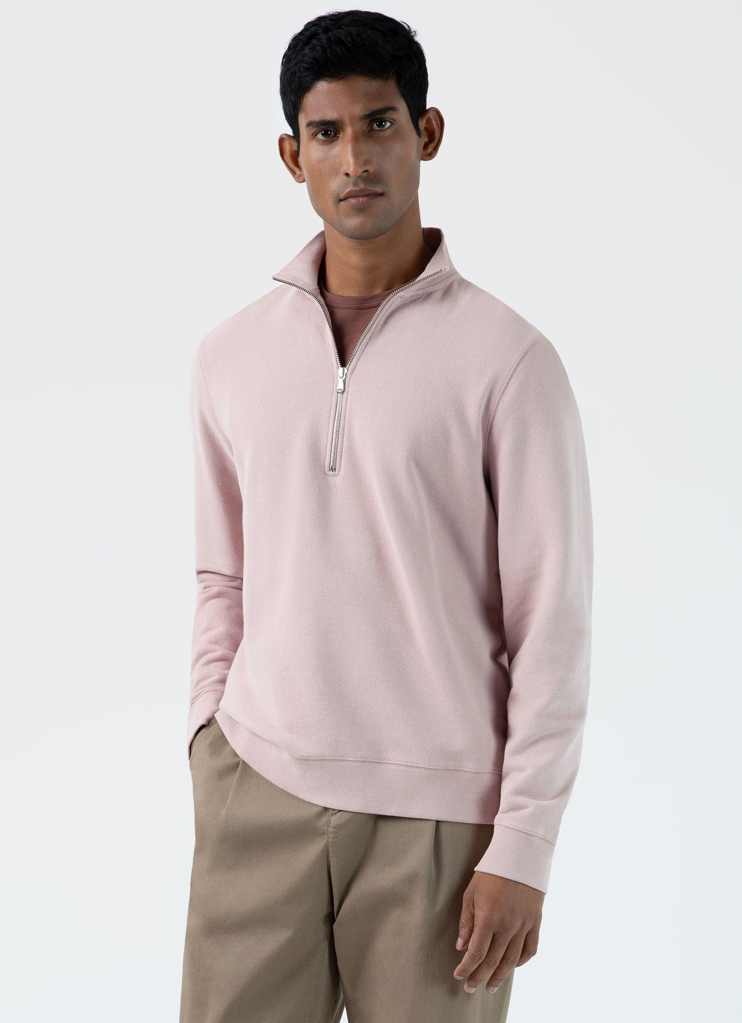 Mens Half Zip Loopback Sweatshirt In Pale Pink Mswe1546 Pkbj