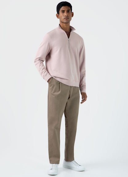 Mens Half Zip Loopback Sweatshirt In Pale Pink Mswe1546 Pkbj