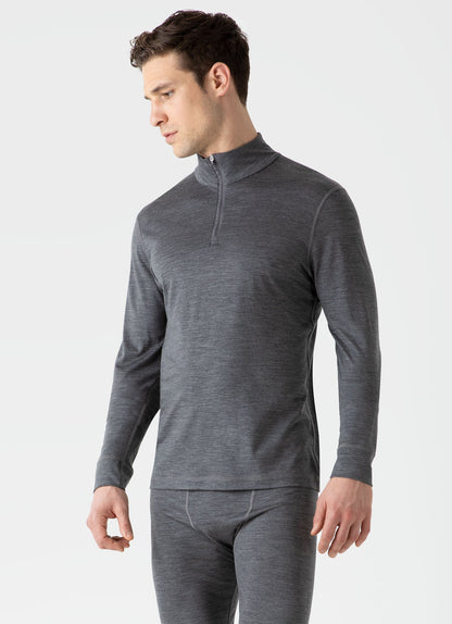 Merino Half Zip Top In Mid Grey Melange