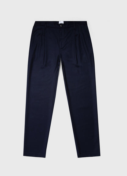 Mens Pleated Wool Flannel Trouser In Navy Melange Mtrs3076 Buag