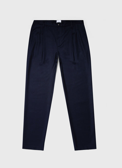 Mens Pleated Wool Flannel Trouser In Navy Melange Mtrs3076 Buag